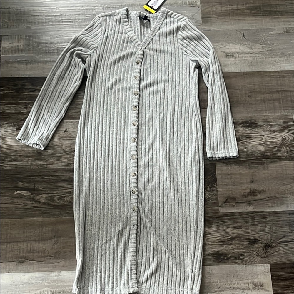 FRYE Gray Ribbed Button-Down Dress